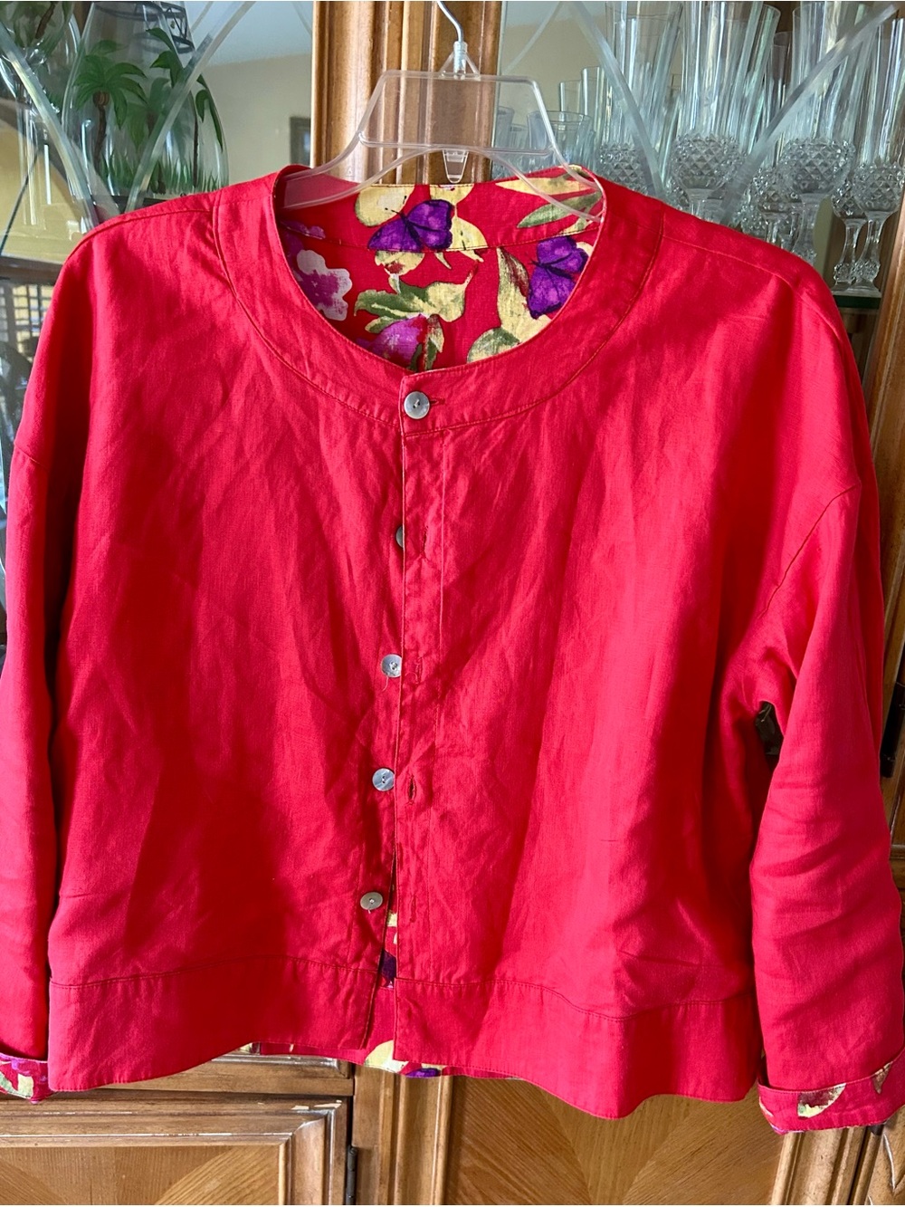 Peck & Peck Bright Red Reversible Jacket with Floral Lining
